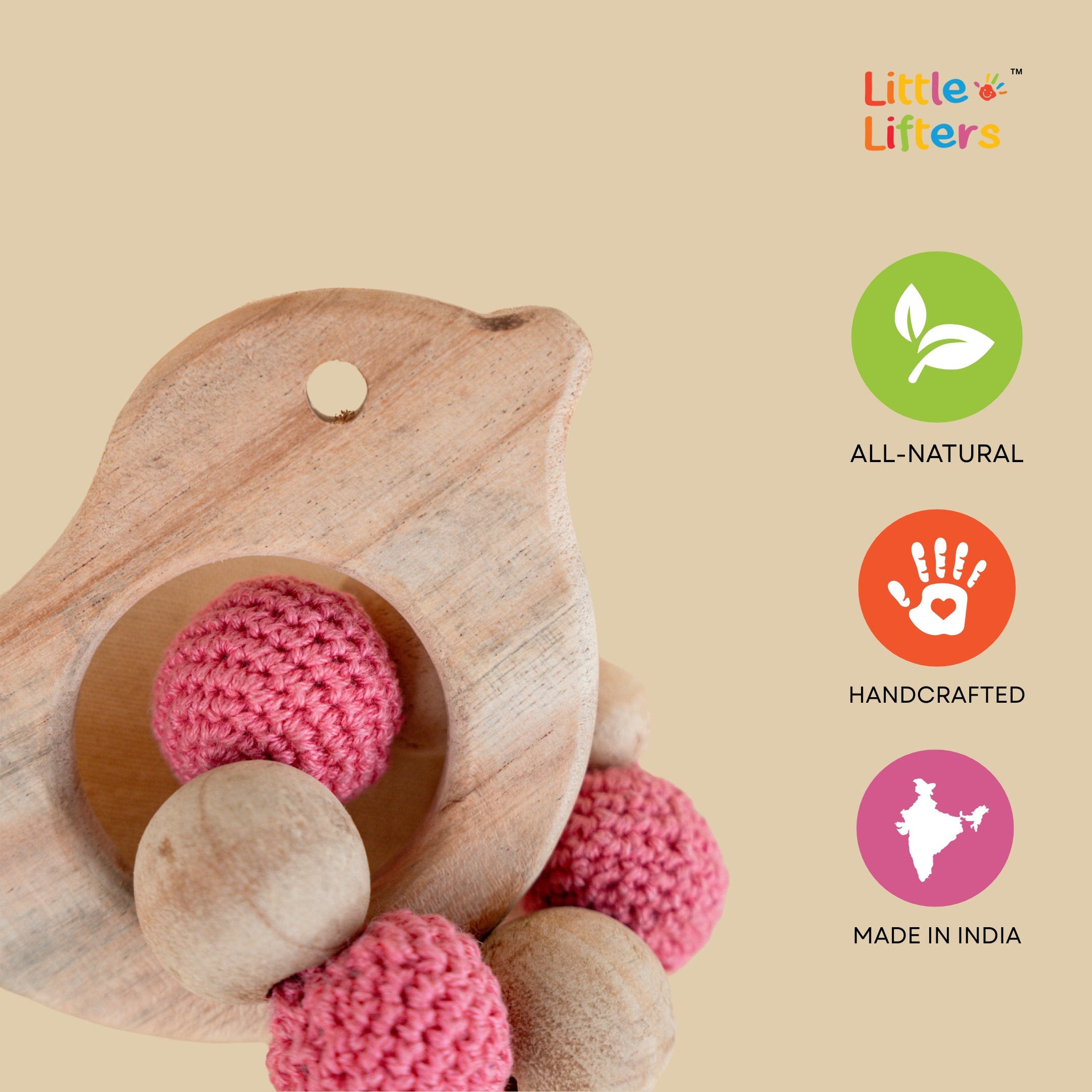 Bird Wooden & Crochet Teether