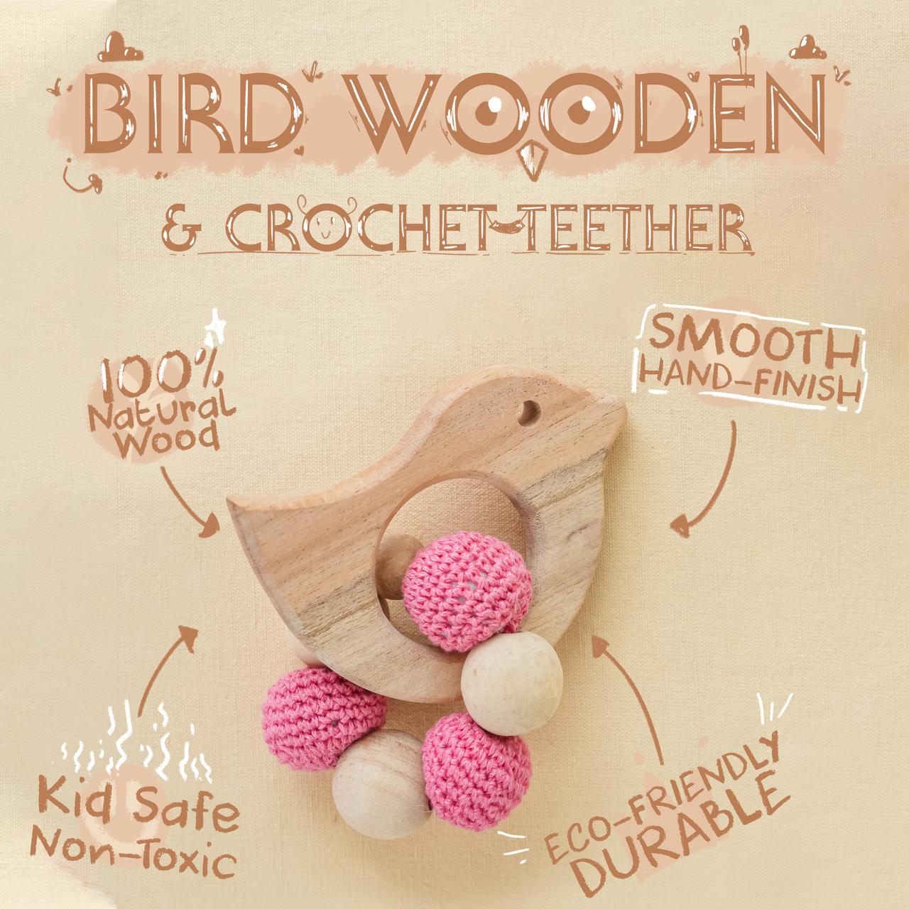 Bird Wooden & Crochet Teether