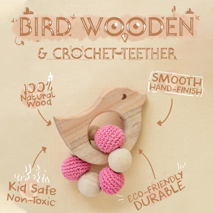 Bird Wooden & Crochet Teether thumbnail 3