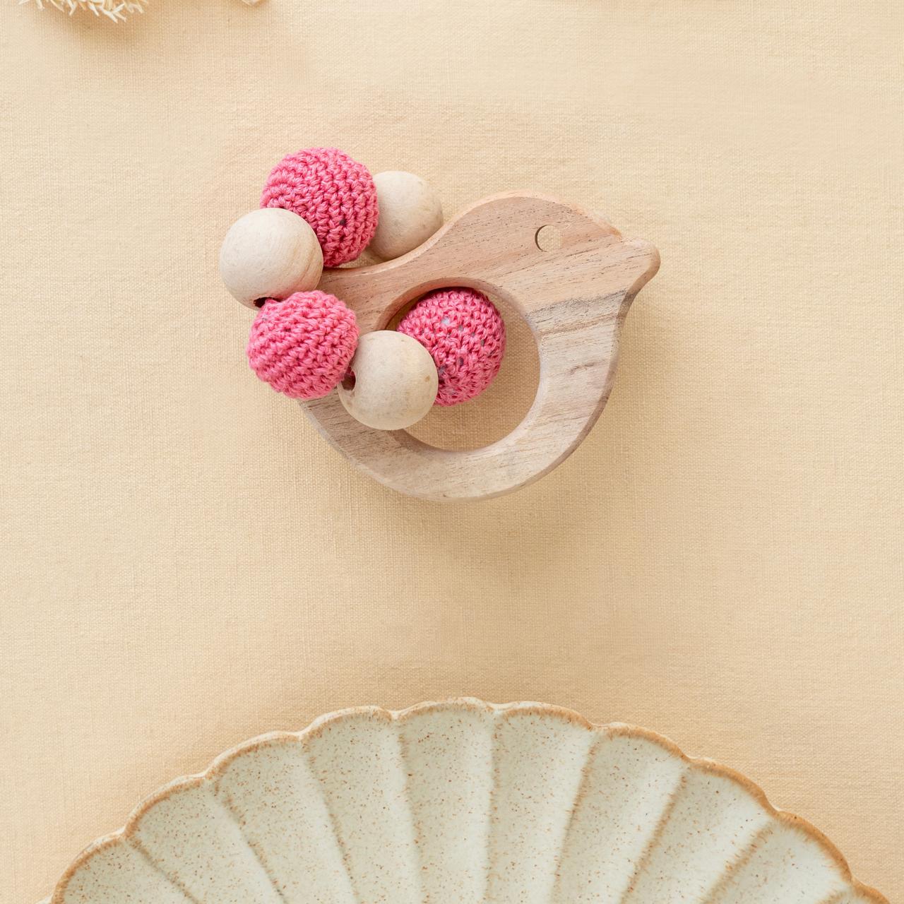 Bird Wooden & Crochet Teether