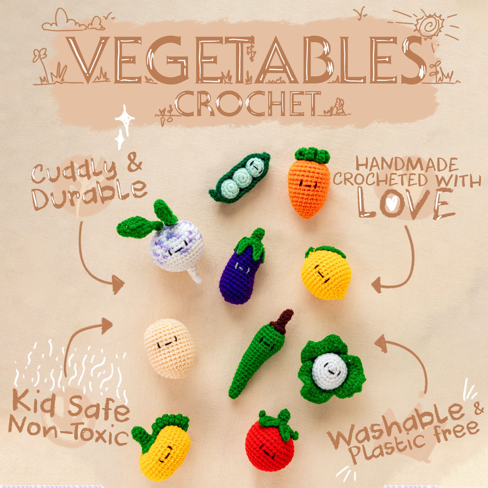 Mini Crochet Vegetables – Set of 10